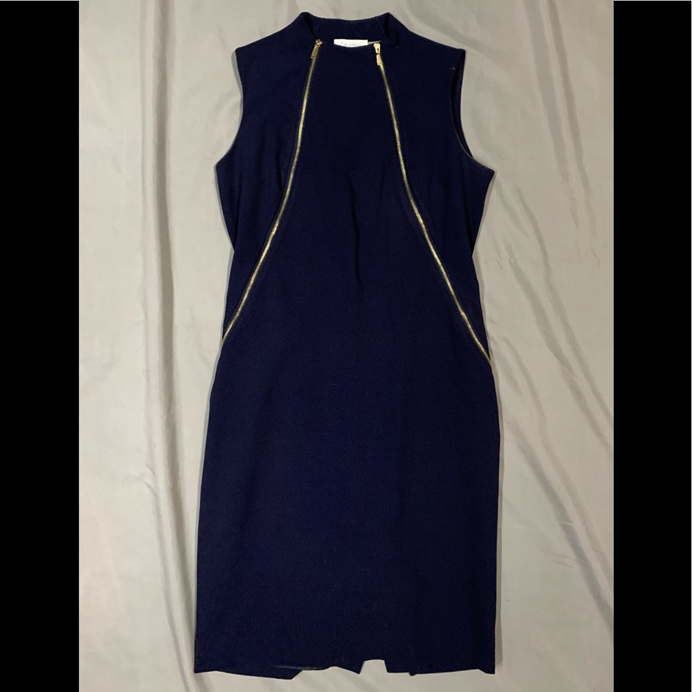 Calvin Klein, black dress with 2 gold zippers